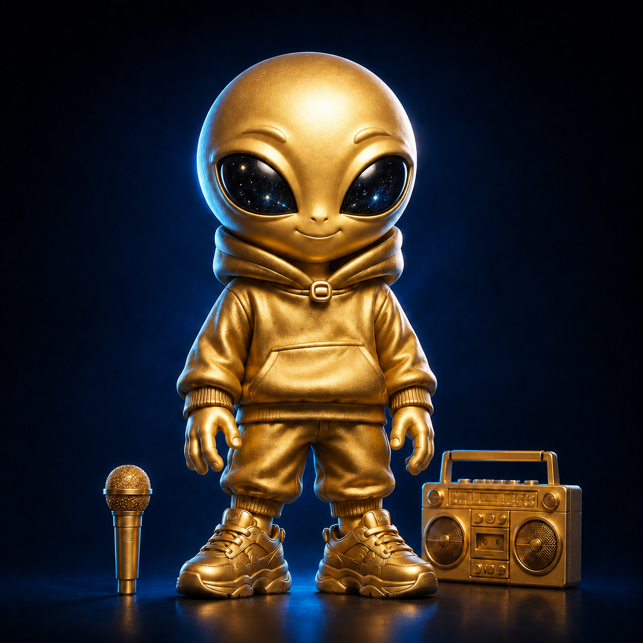 Monnie Gold collectible with microphone and boombox